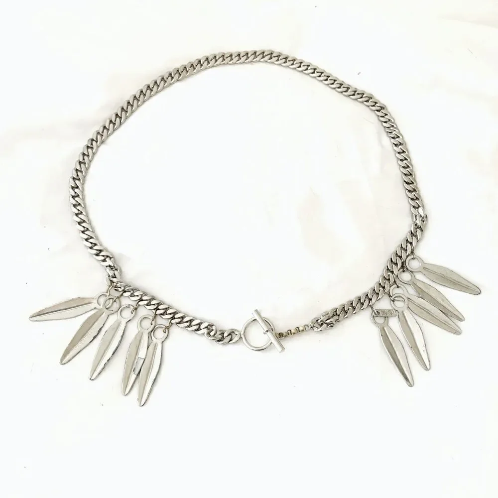 YSL silver chain link belt leaf design